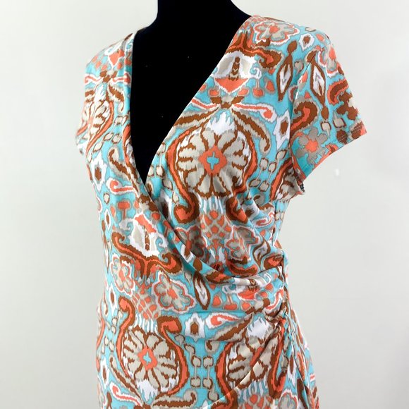 Paisley Crossover Faux Small Wrap Midi Dress Blue Jones New York Signature - Picture 5 of 13